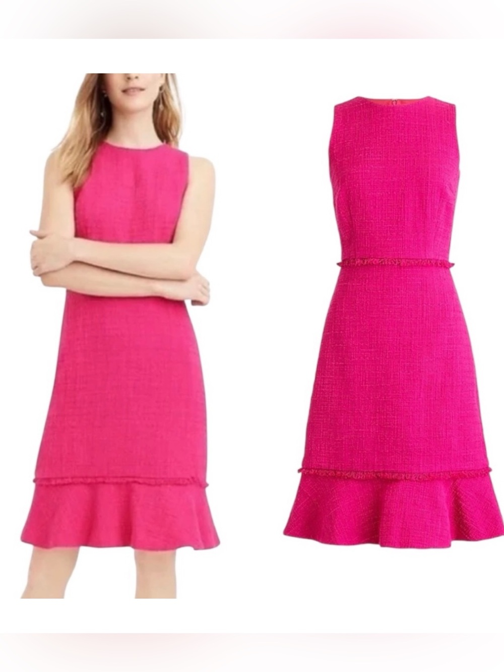 J. CREW | Pink Fluted hem A-line Dress in Textured Cotton Tweed Sz. 8 Tall